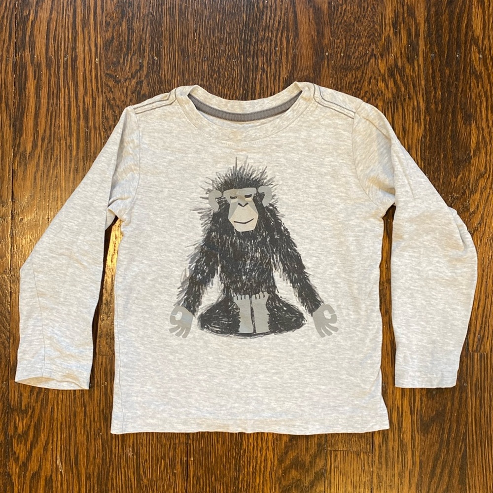 Tea Collection monkey yoga gray long sleeve T-shirt size 4